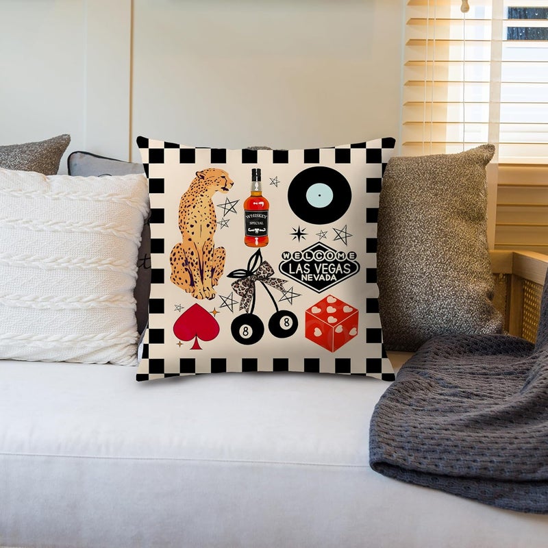 Nipil Funky Y2K Trendy Western Cheetah 8 Ball Pillow Covers 18x18, Cowgirl Room Decor, Retro Country Western Checkered Decorative Throw Pillow Covers Pillowcases for Home Room - Image 4